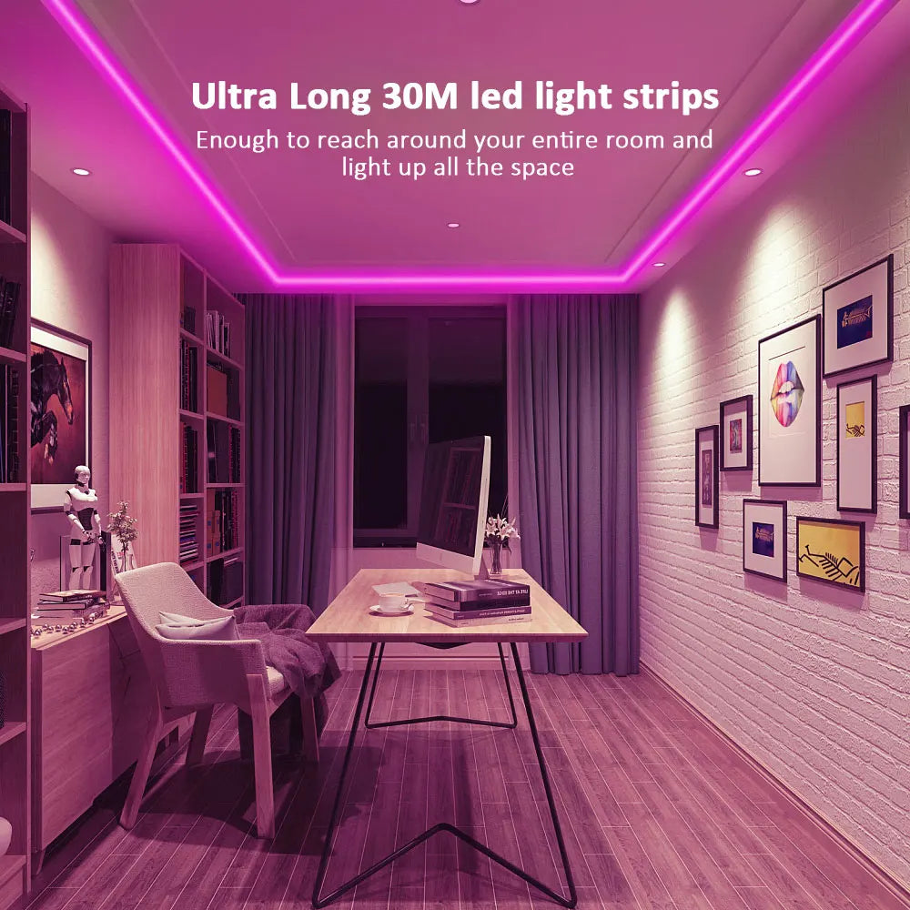 Control inteligente mediante aplicación móvil para cambiar colores, brillo y efectos fácilmente. Tecnología RGB multicolor con millones de combinaciones de luz.