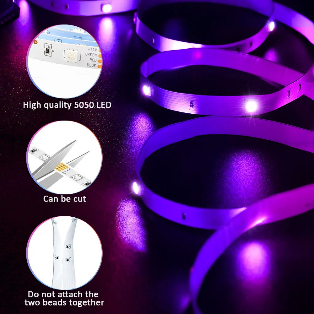 Control inteligente mediante aplicación móvil para cambiar colores, brillo y efectos fácilmente. Tecnología RGB multicolor con millones de combinaciones de luz.