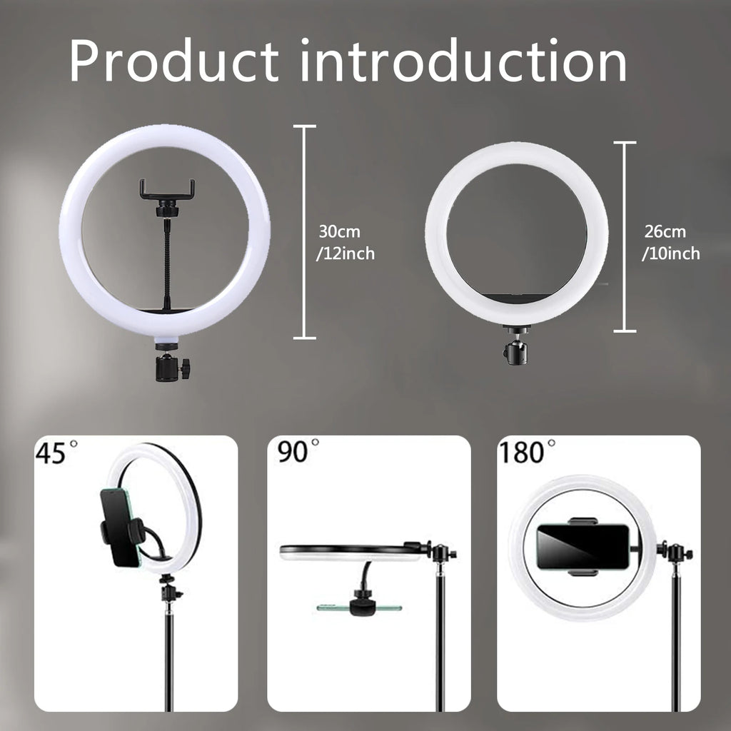 Aro de luz LED de 10” (26 cm) con iluminación profesional 3 modos de luz: blanca, cálida y suave