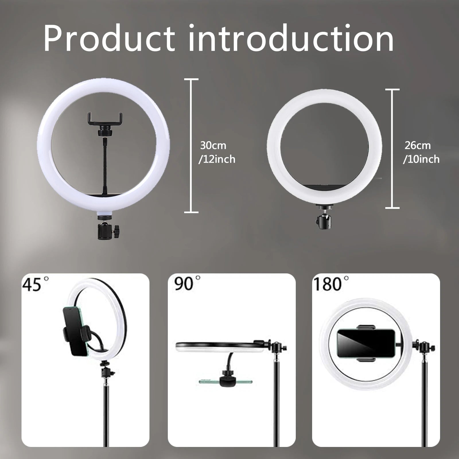 Aro de luz LED de 10” (26 cm) con iluminación profesional 3 modos de luz: blanca, cálida y suave