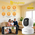 Cámara de seguridad inteligente BoyKeep 2K con WiFi dual, visión 360°, visión nocturna y audio bidireccional.