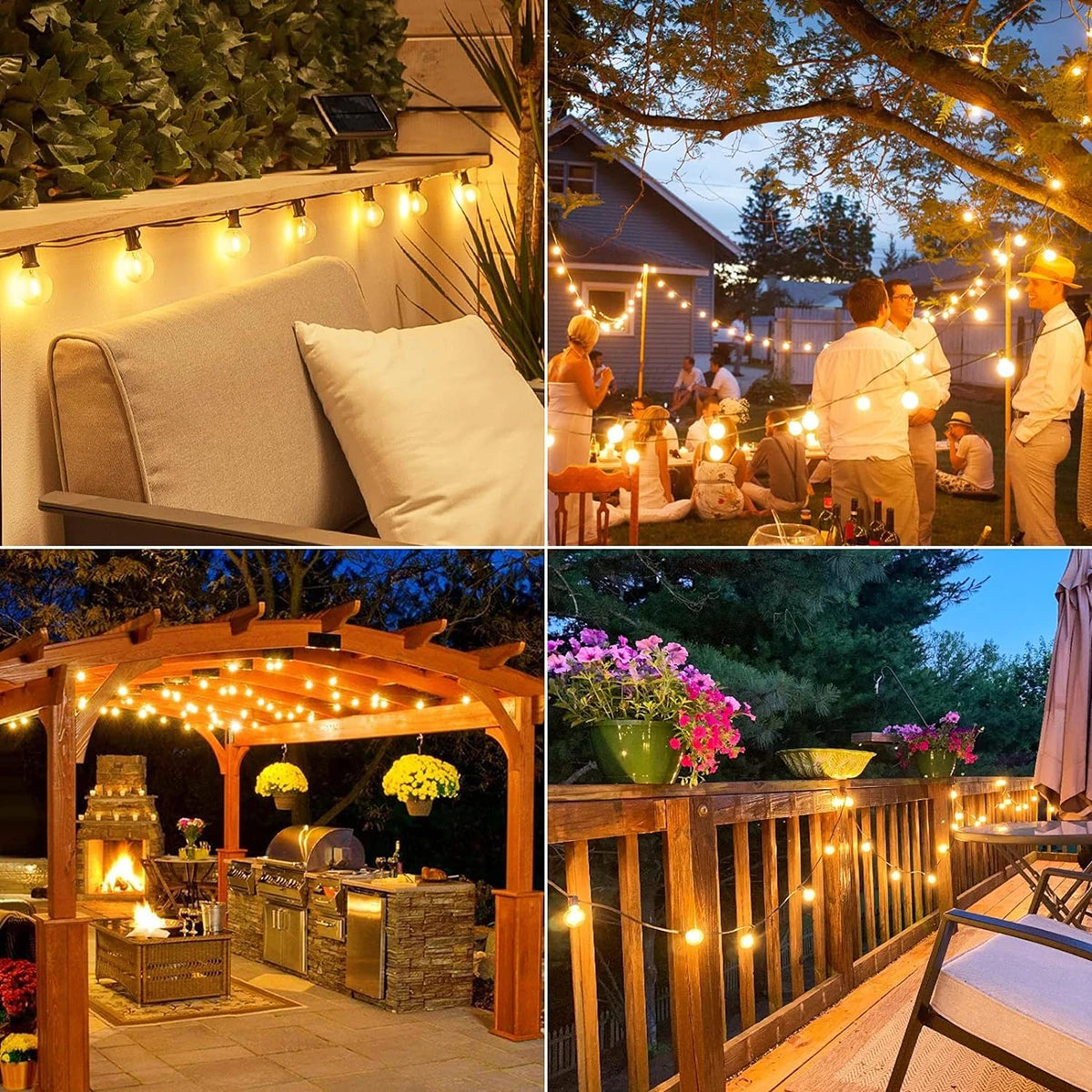 Guirnalda de Luces LED Solares Tipo Festón G40 para Exterior – Iluminación Decorativa para Jardín, Patio, Terraza y Eventos (Navidad, Fiestas y Más)