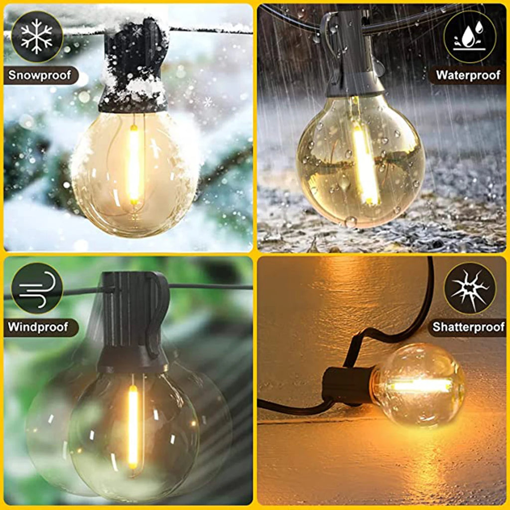 Guirnalda de Luces LED Solares Tipo Festón G40 para Exterior – Iluminación Decorativa para Jardín, Patio, Terraza y Eventos (Navidad, Fiestas y Más)