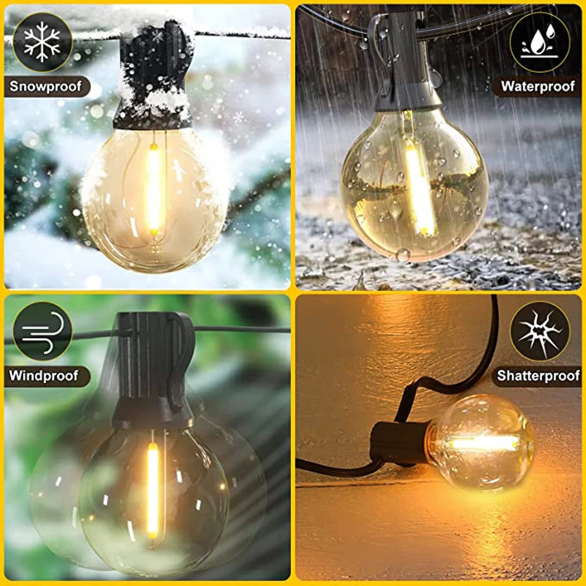 Guirnalda de Luces LED Solares Tipo Festón G40 para Exterior – Iluminación Decorativa para Jardín, Patio, Terraza y Eventos (Navidad, Fiestas y Más)