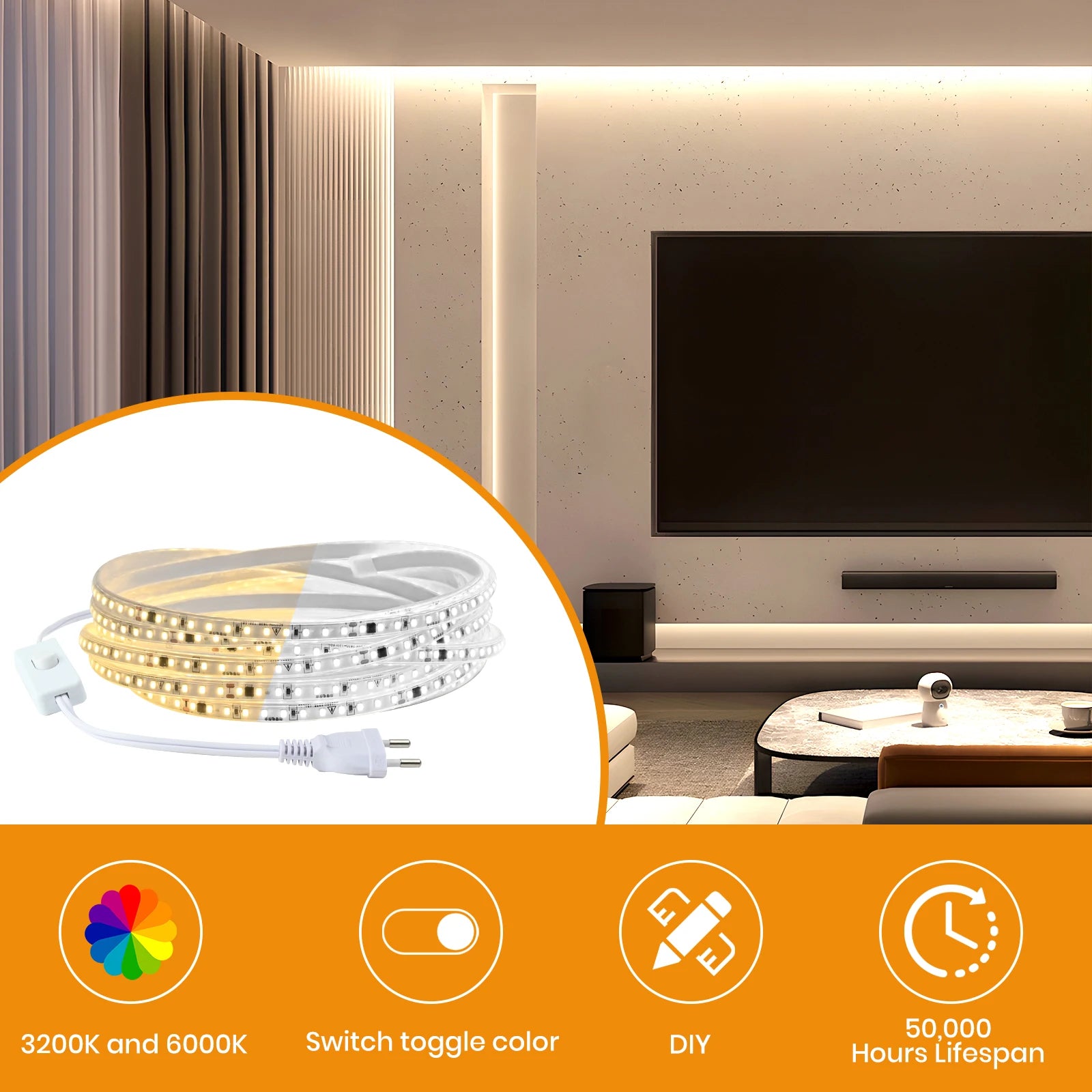 Tecnología LED de alto brillo para una iluminación más clara y eficiente. Diseño flexible y fácil de instalar en cualquier superficie.