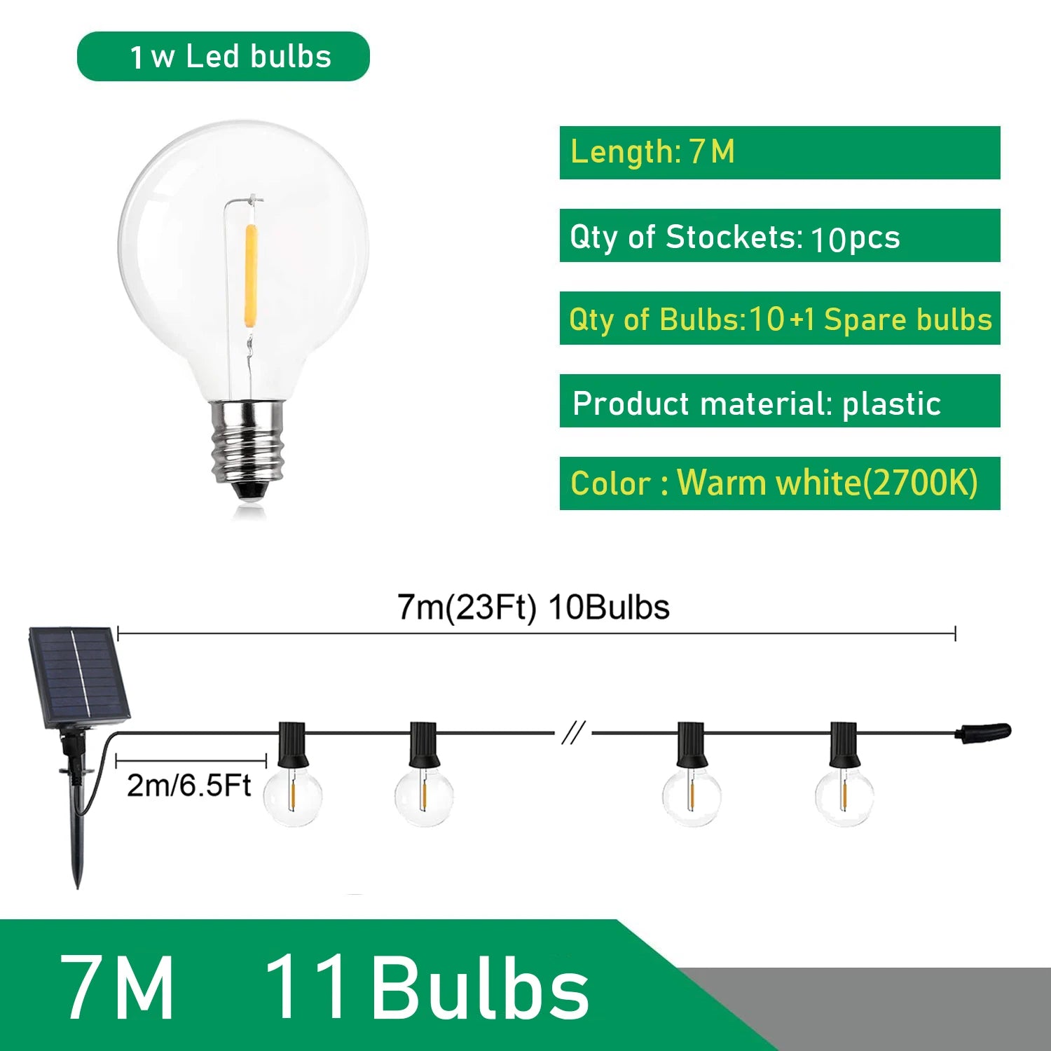 Guirnalda de Luces LED Solares Tipo Festón G40 para Exterior – Iluminación Decorativa para Jardín, Patio, Terraza y Eventos (Navidad, Fiestas y Más)